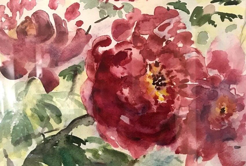 Aquarell einer roten Blume
